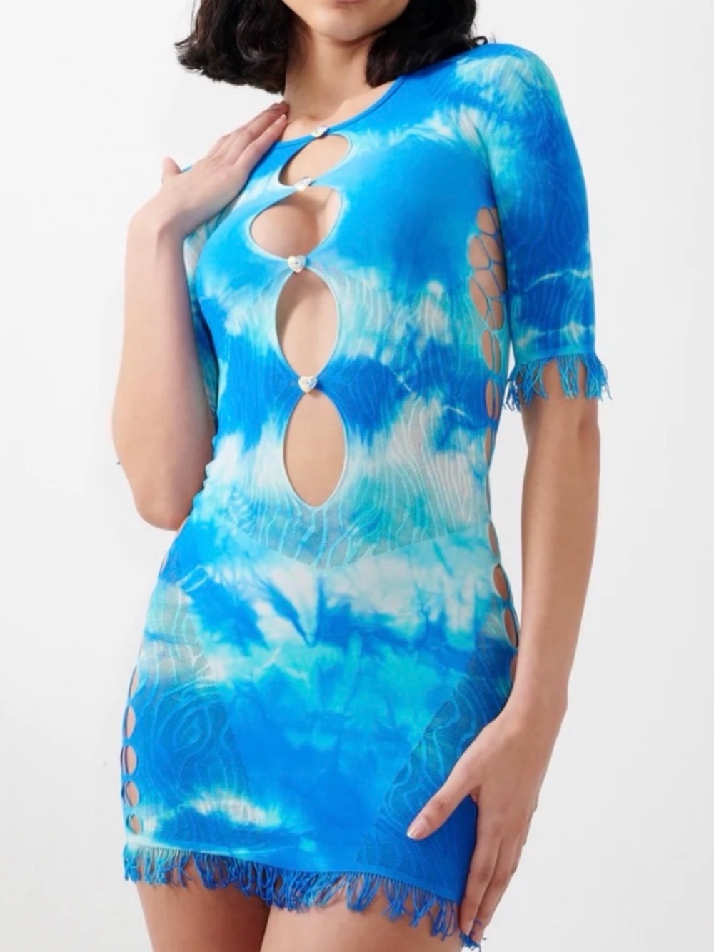 POSTER GIRL Blue Tie-Dye Cutout Mini Dress